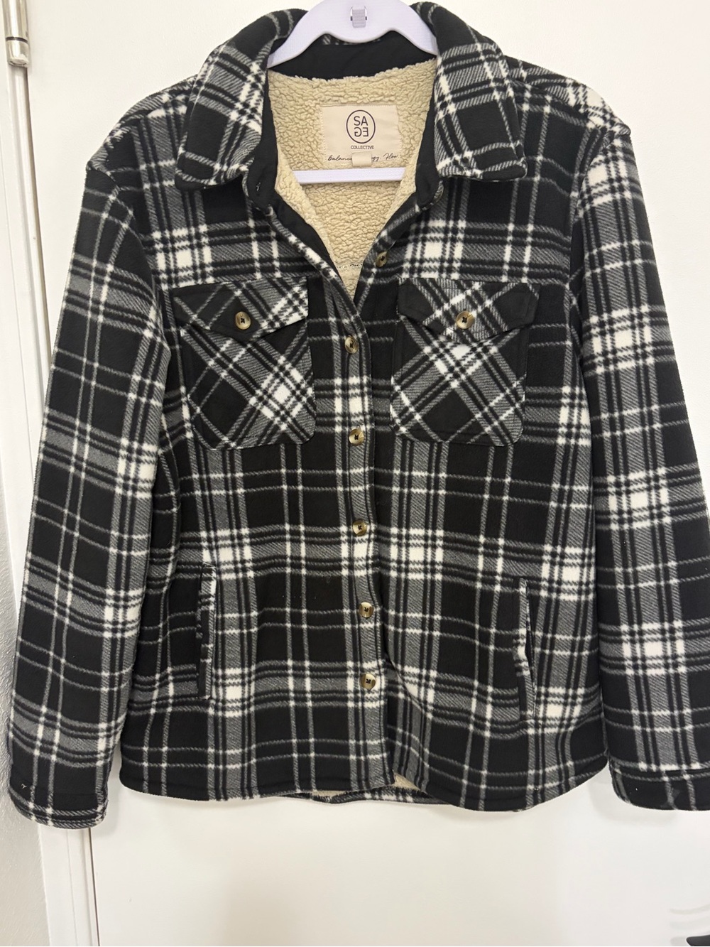 SAGE Black & White Plaid Sherpa-Lined Kids Puffer Jacket L